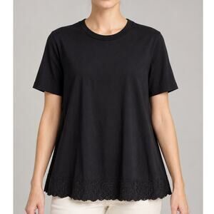 Simone Rocha Black Tee with Scalloped Embroidered Edge Sz. XS